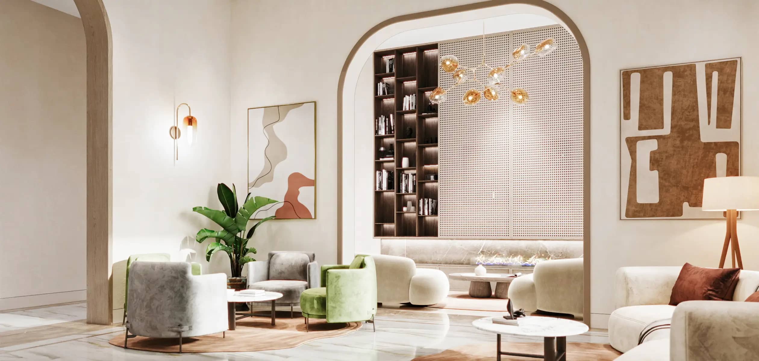 Общественная гостиная с камином