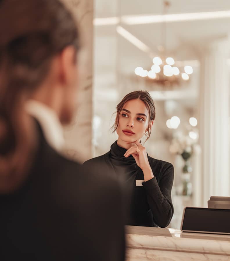 Обслуживание в номерах<br/>и ресепшен 24/7